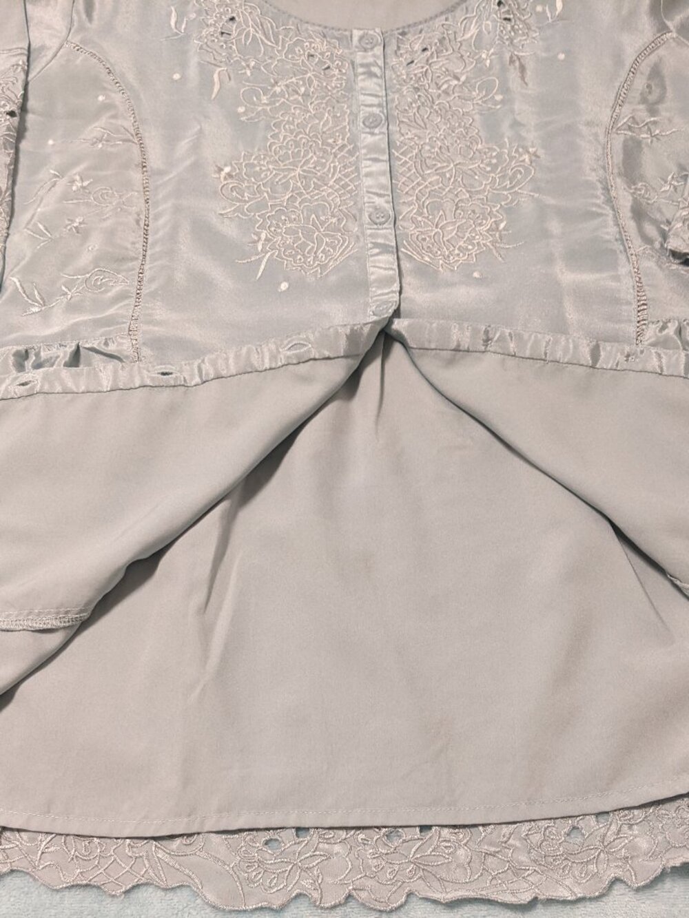Sandpoint Coldwater Creek Dusty Blue Blouse XL Embroidered Boho Cottagecore - Picture 9 of 13